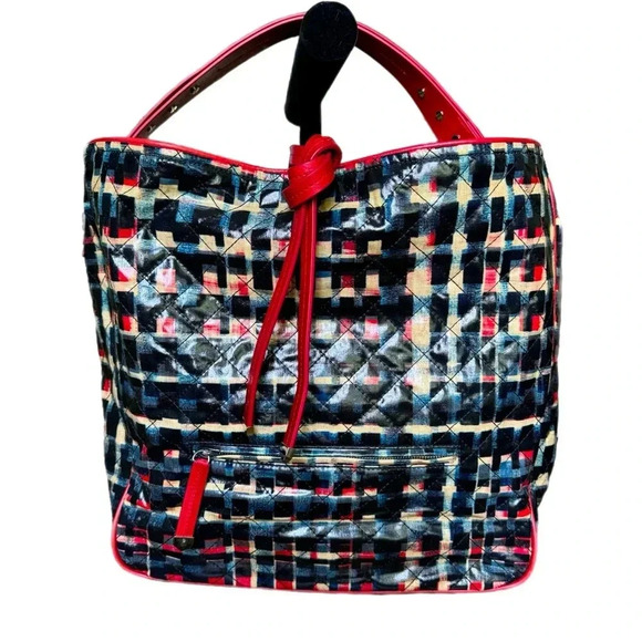 NWT $495 VERA BRADLEY Fenwick Hobo Glossy Blocks Genuine Leather Trim Tote Bag - Picture 1 of 10